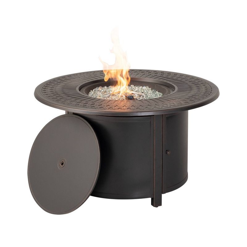 44" Walden Topaz Cast Aluminum Round Gas Fire Pit Table with Clear Glass Fire Beads - Alfresco Ho... | Target