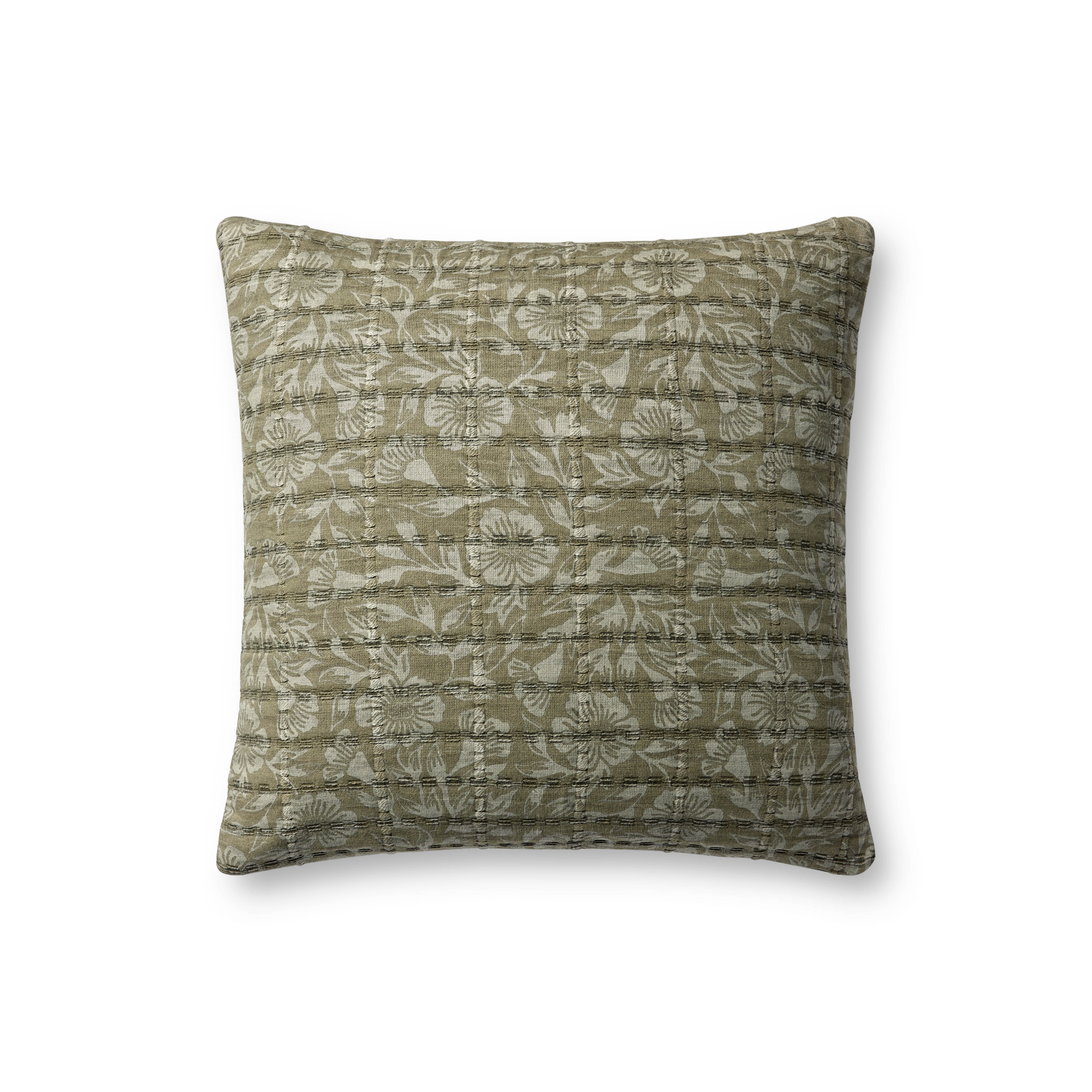 Jean Stoffer x Loloi PJS0024 Green / Grey 18'' x 18'' Pillow | Outrageous Interiors + Design