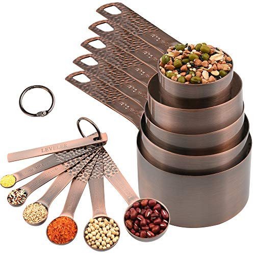 Copper Measuring Cups and Spoons set, Stainless Steel Copper Plated 14 Piece Set of 5 Copper Measuring Cups and 6 Copper Measuring Spoons and 1 Measurer Ingredient Leveler and Rings | Amazon (US)