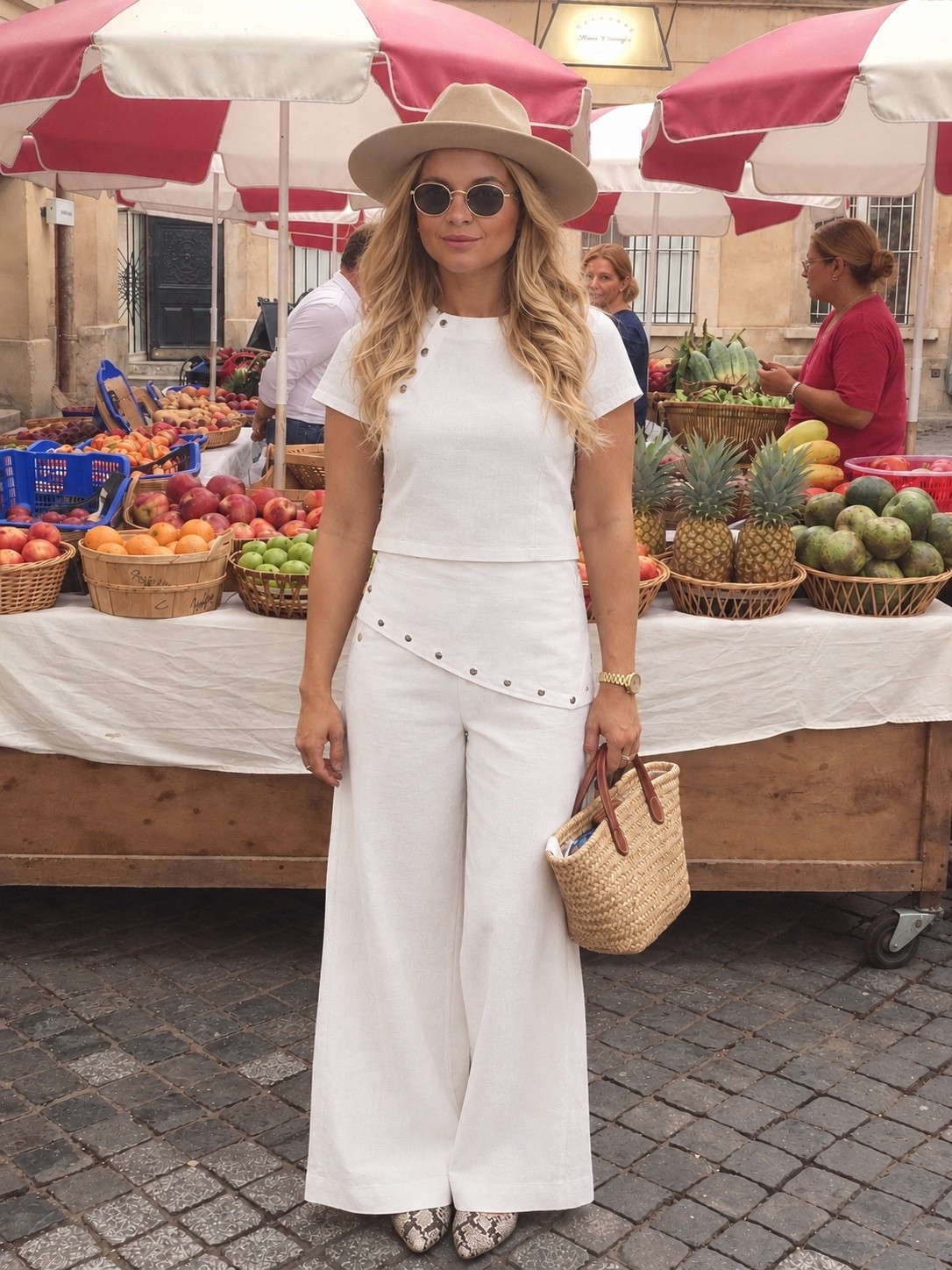 There’s something effortlessly chic about a monochromatic outfit, especially when it’s paired with relaxed silhouettes and a few statement details. I love how this set combines a feminine, structured top with wide-leg pants — comfortable, polished, and perfect for wandering through a sunny European market.

Xoxo,
Ana Randall 💗

#LTKsale #LTKstyletip