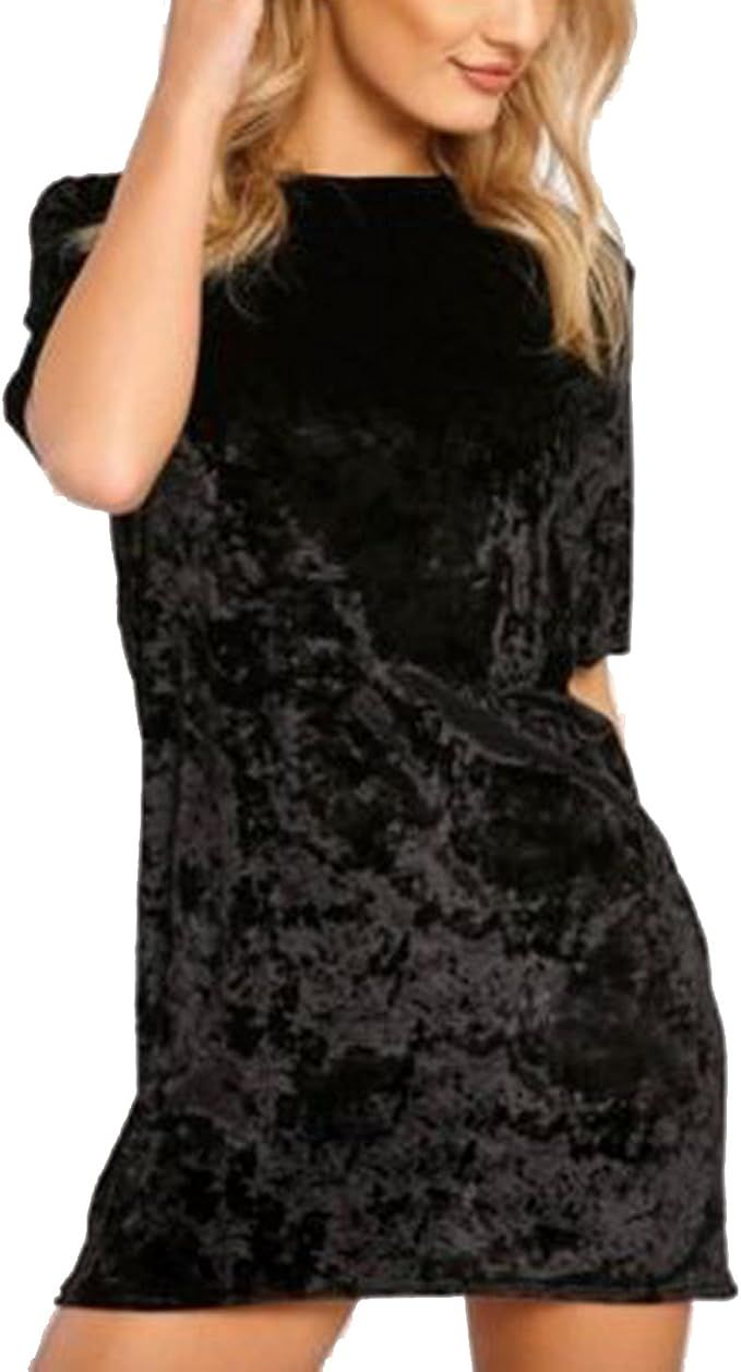R.Vivimos Women's Summer Short Sleeve Crushed Velvet Mini Short Dresses | Amazon (US)