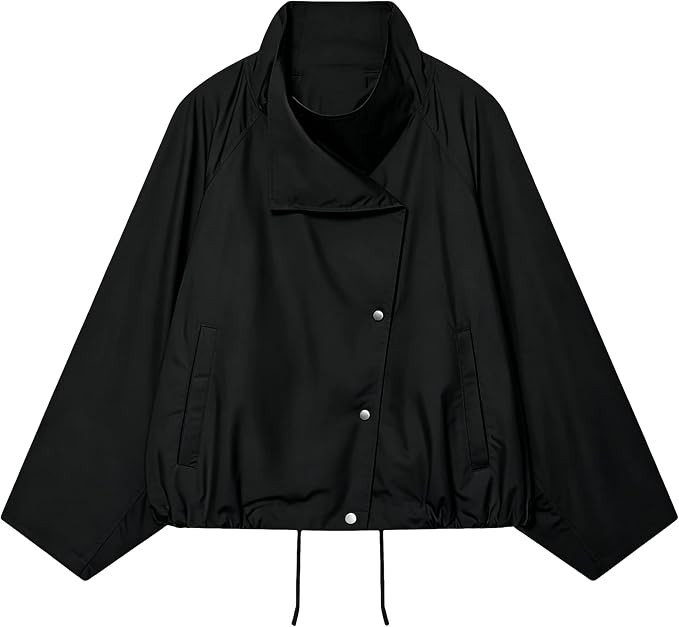 Xaspee Womens Bomber Jacket High Neck Drawstring Hem Lightweight | Soft Cotton Bomber Jacket with... | Amazon (US)