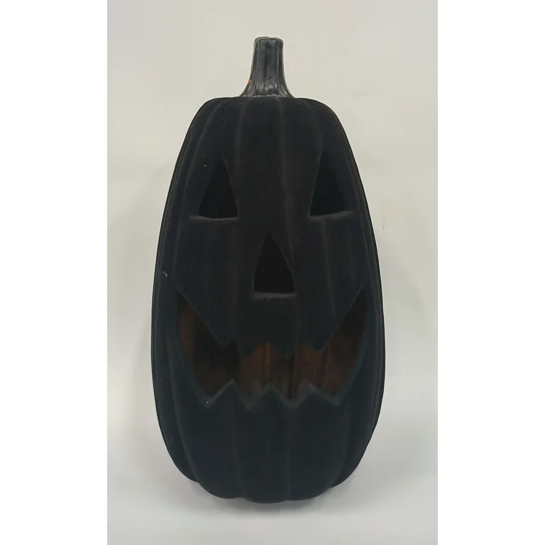 Halloween Black Flocked Battery-Operated Light-Up Jack-o'-Lantern Decor, 22 in, by Way To Celebra... | Walmart (US)