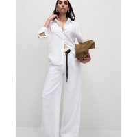 Womens M&S Collection Pure Linen Wide Leg Trousers, White | Marks and Spencer US
