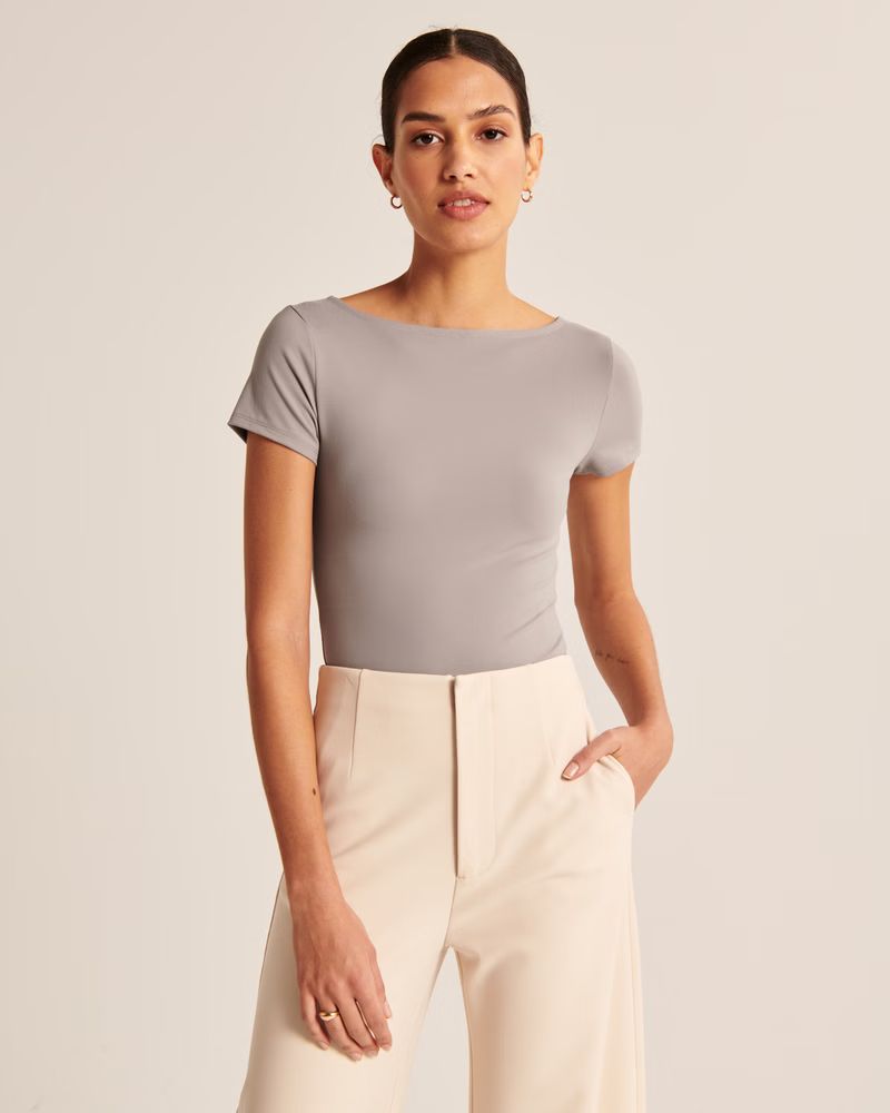 Women's Short-Sleeve Seamless Fabric Boatneck Bodysuit | Women's Tops | Abercrombie.com | Abercrombie & Fitch (US)