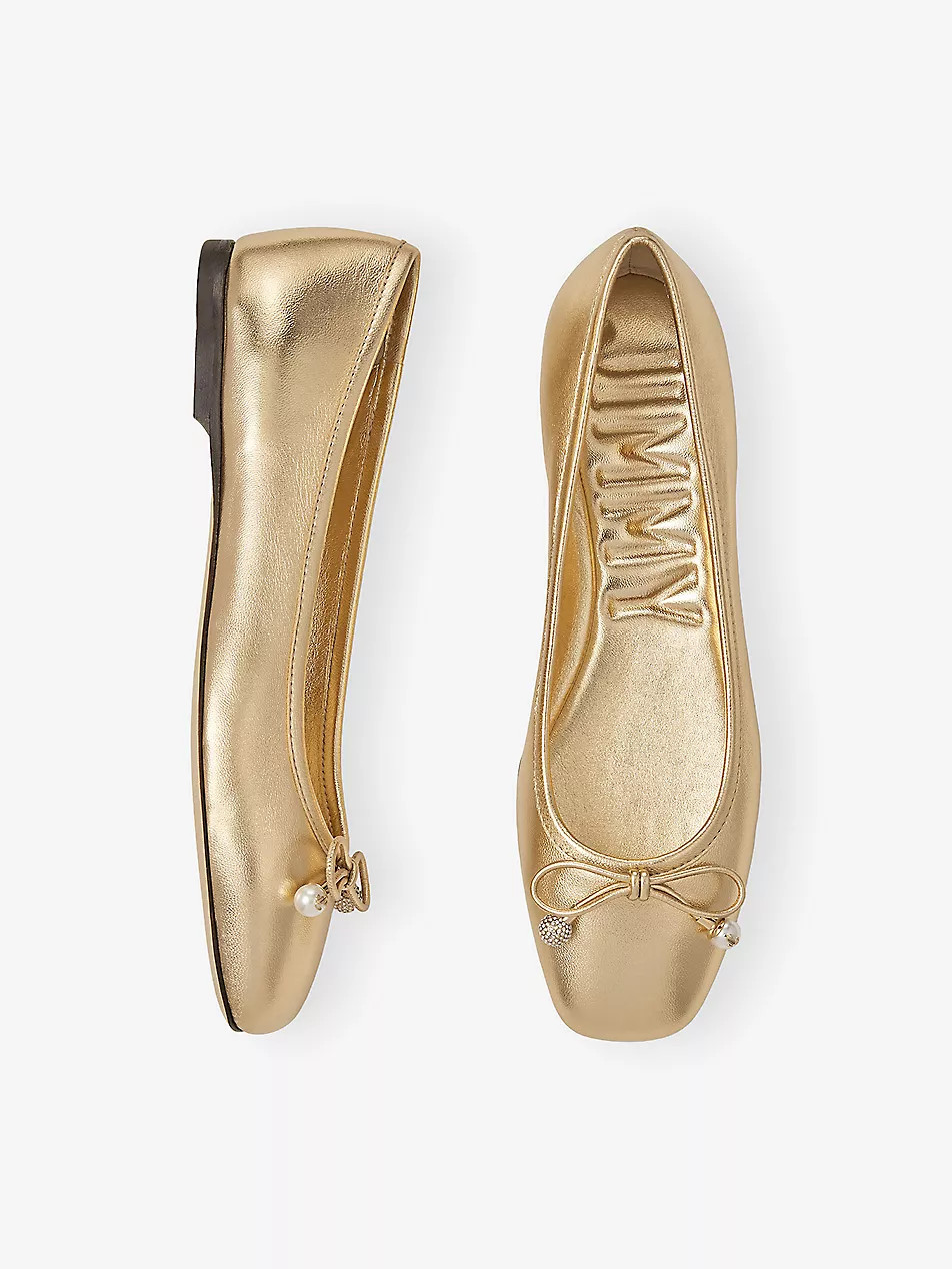Elme bow-embellished metallic-leather ballet flats | Selfridges