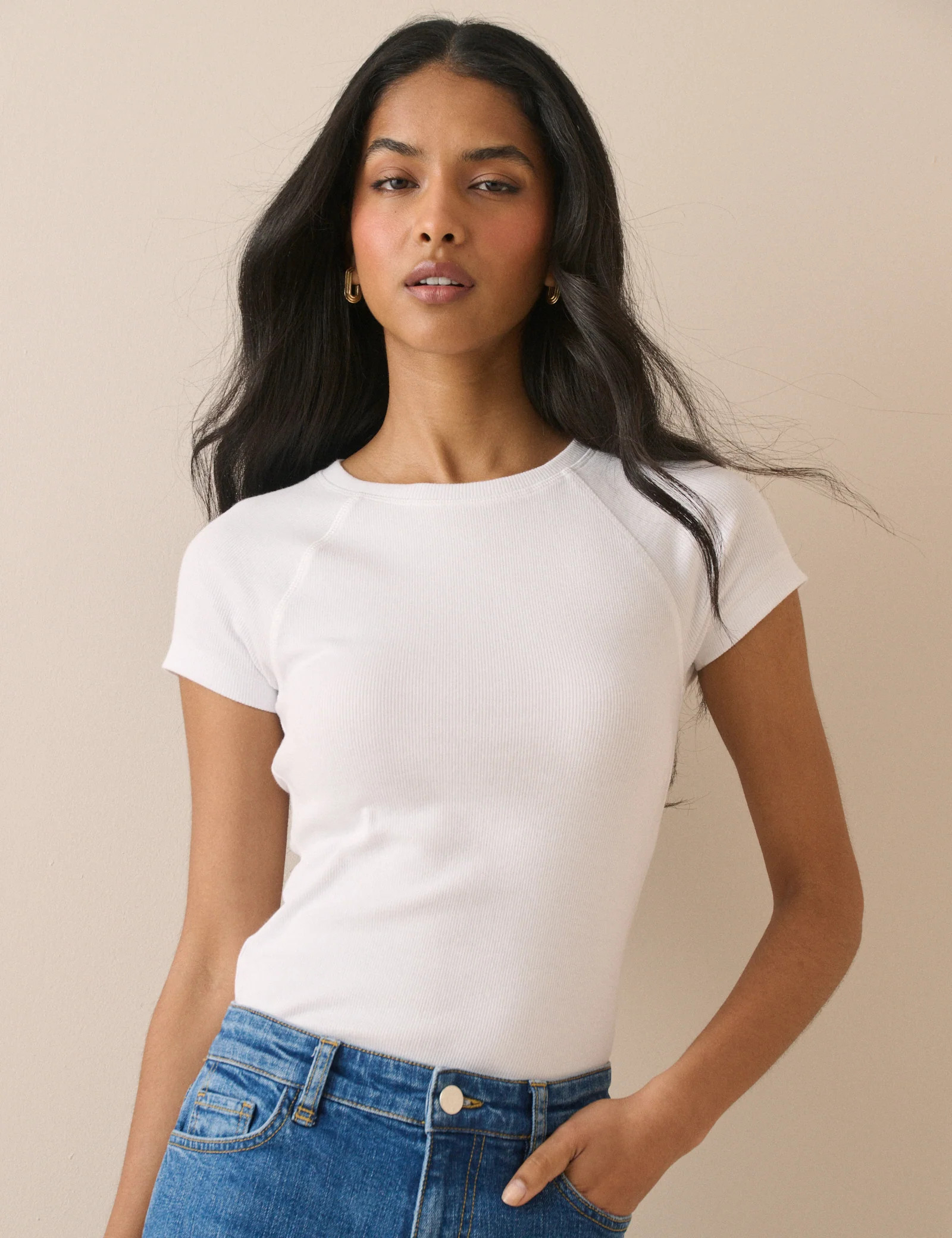 White Ribbed Raglan Jersey T-Shirt | Nobody's Child