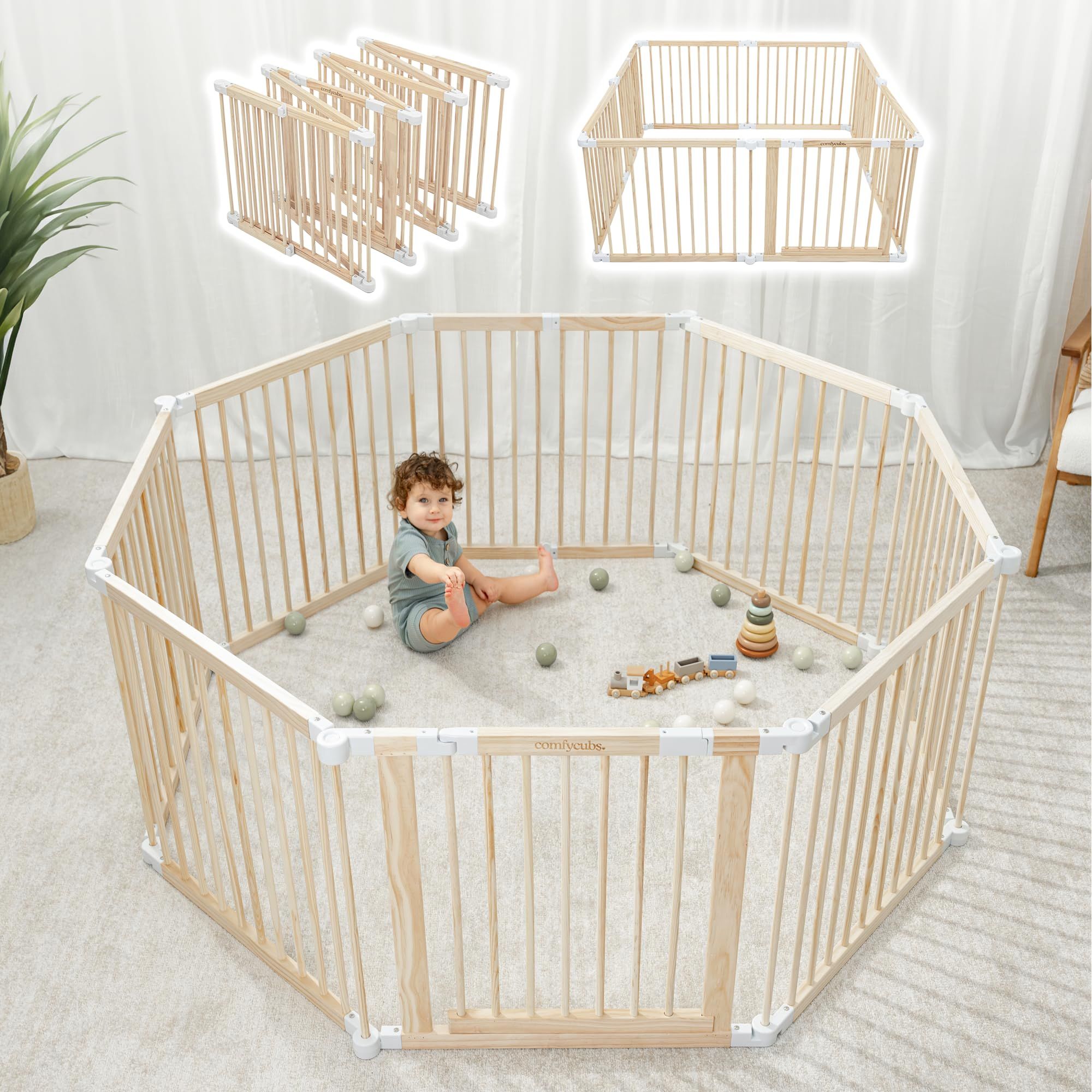 Baby Playpen & Baby Gate for Toddler and Babies, Foldable Wooden Large Shape & Size Adjustable Pl... | Amazon (CA)