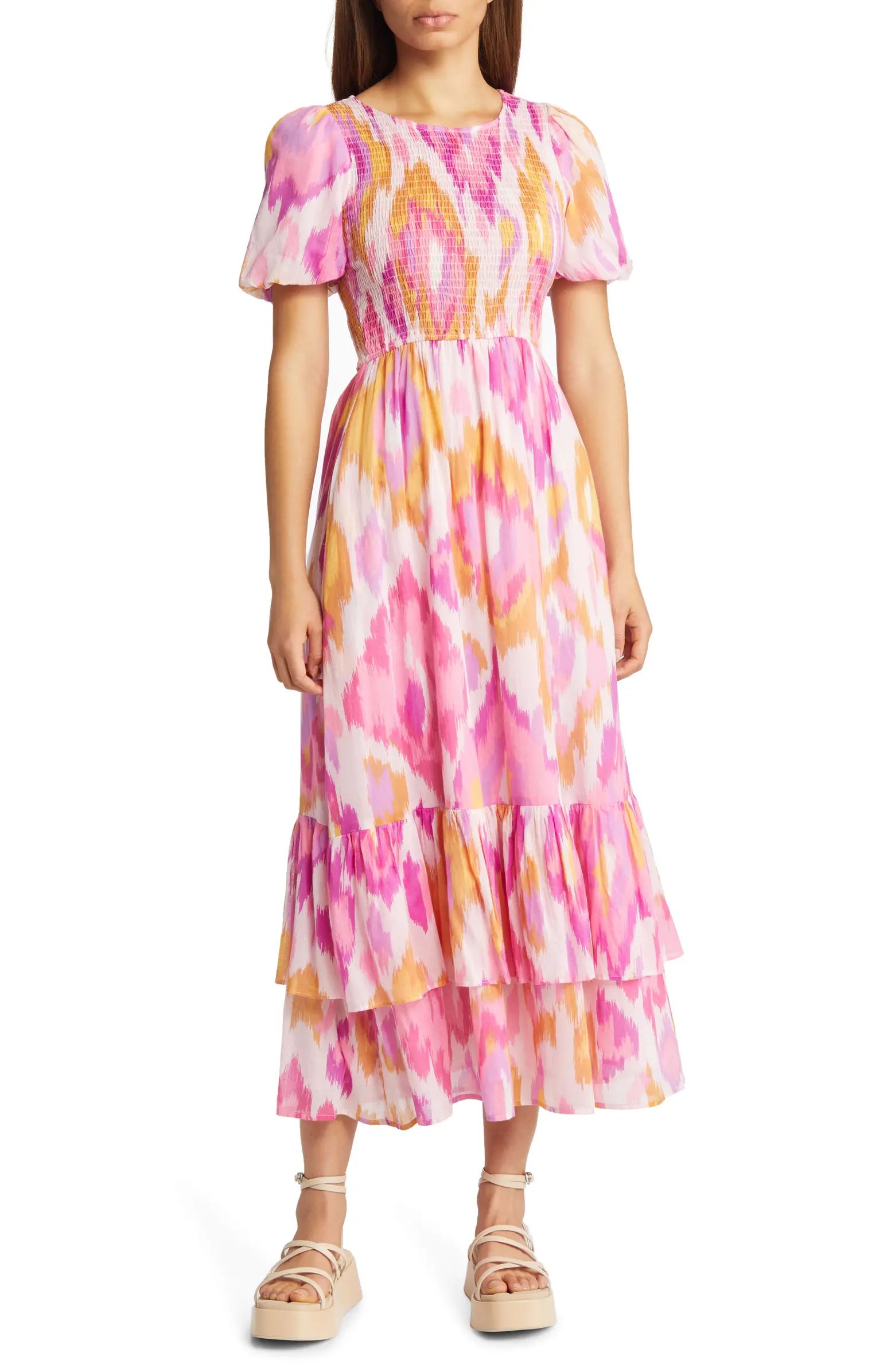 Quant Smocked Puff Sleeve Organic Cotton Maxi Dress | Nordstrom