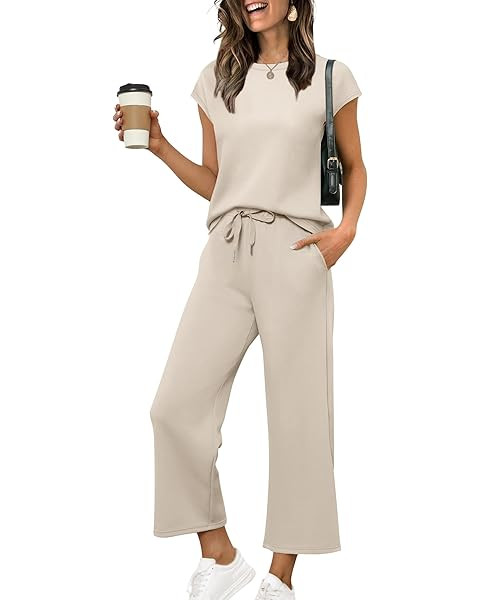 ANRABESS Women 2 Piece Lounge Sets Summer Travel Sweat Outfits Short Sleeve Wide Leg Casual Match... | Amazon (US)