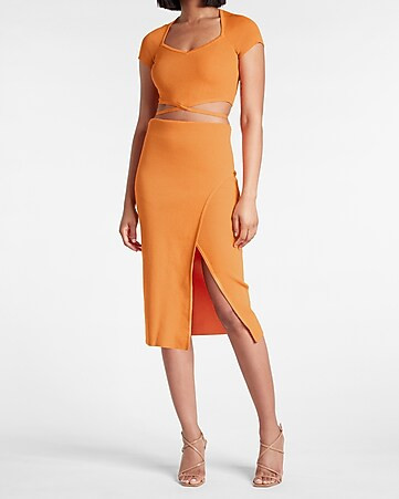 Two Piece Set: Body Contour Sweater + Midi Skirt | Express