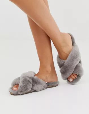 Just Sheepskin cross strap slippers | ASOS US