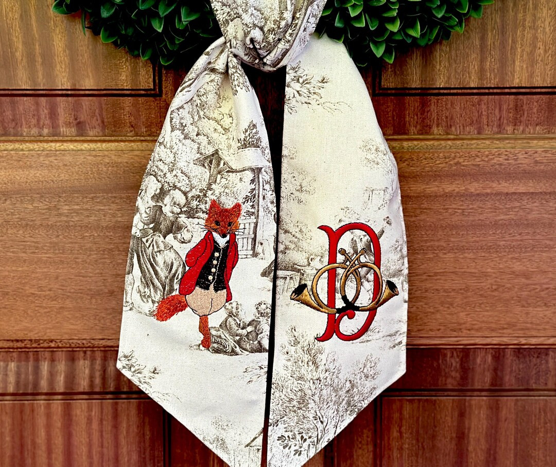 Monogrammed Fox Toile Wreath Sash: Autumn and Winter Front Door Decor - Etsy | Etsy (US)