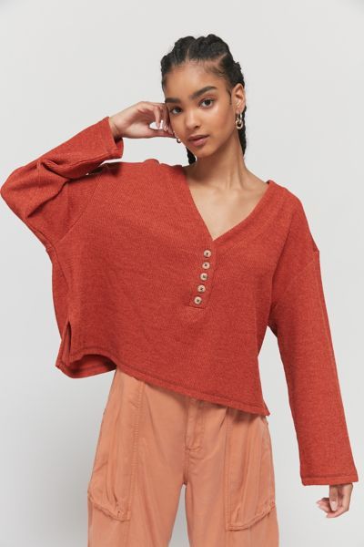 UO Clearwater Ribbed Knit Henley Top | Urban Outfitters (US and RoW)
