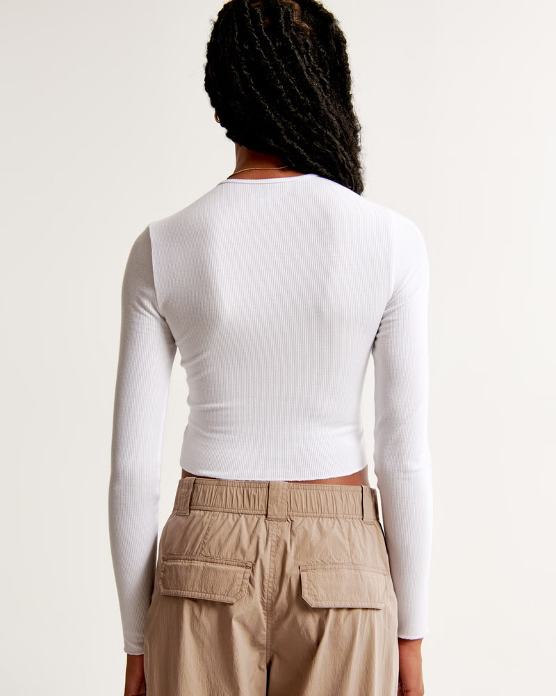 Women's Long-Sleeve Featherweight Rib Cropped Crew Tee | Women's Tops | Abercrombie.com | Abercrombie & Fitch (US)