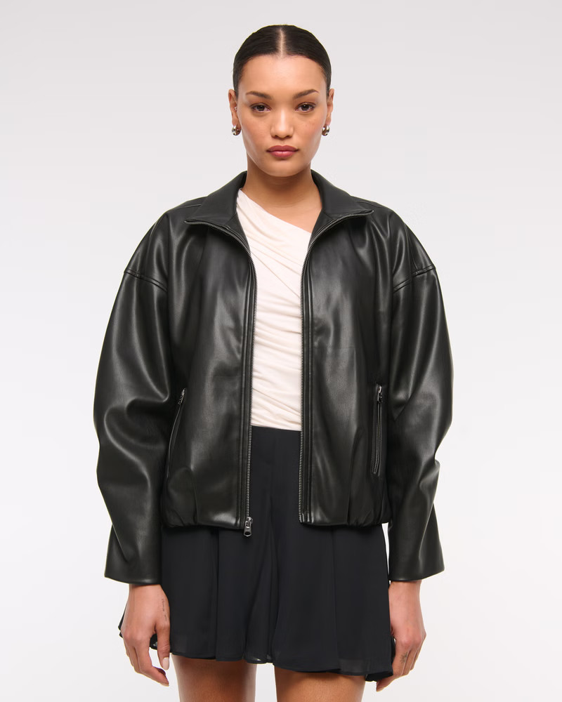 Women's Bubble Hem Vegan Leather Bomber Jacket | Women's New Arrivals | Abercrombie.com | Abercrombie & Fitch (US)