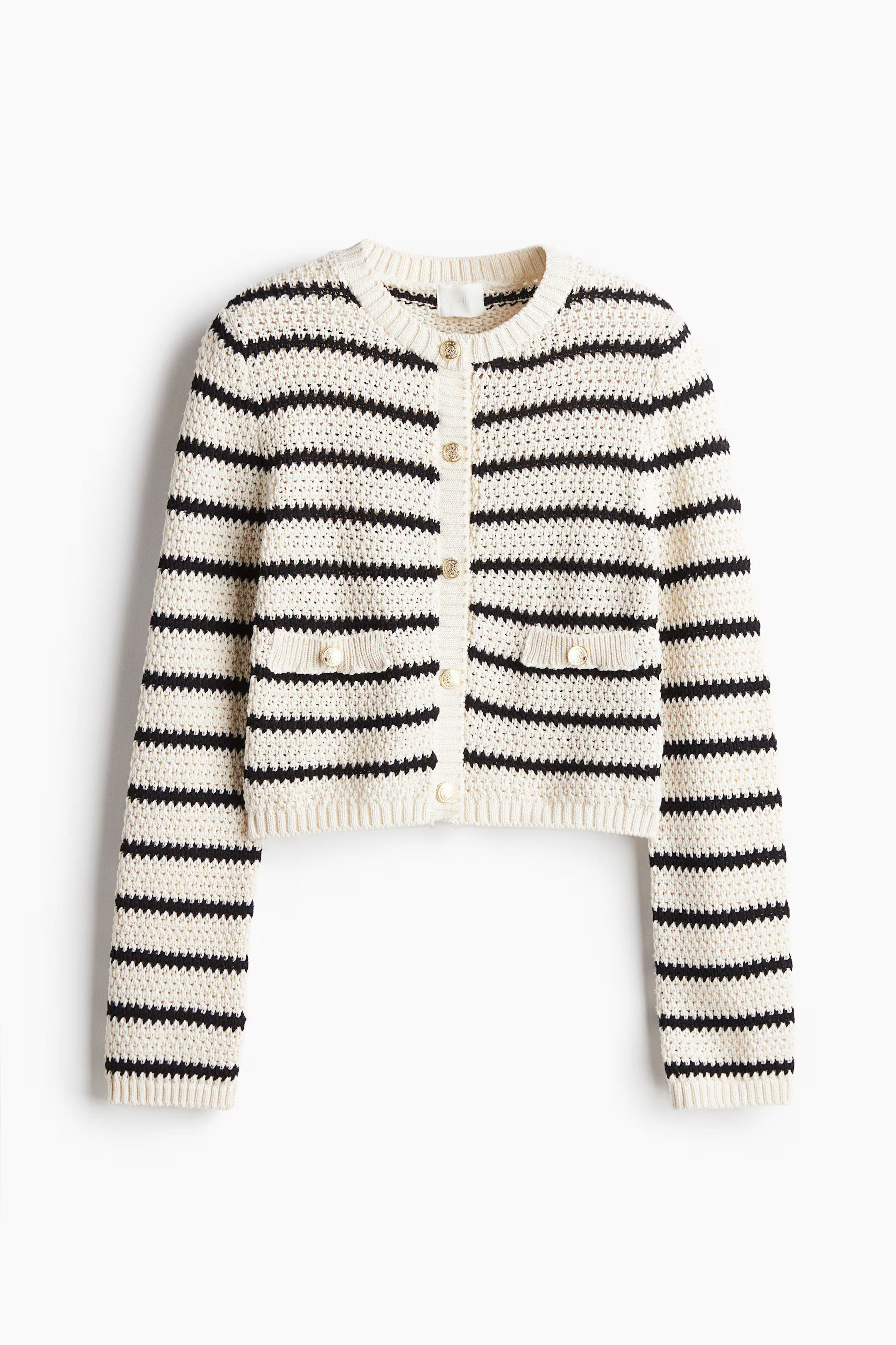Textured-knit cardigan - Cream/Black striped - Ladies | H&M GB | H&M (UK, MY, IN, SG, PH, TW, HK)