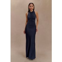Priya Slinky Ruched Halter Maxi Dress - Navy I MESHKI I Size XL | MESHKI US