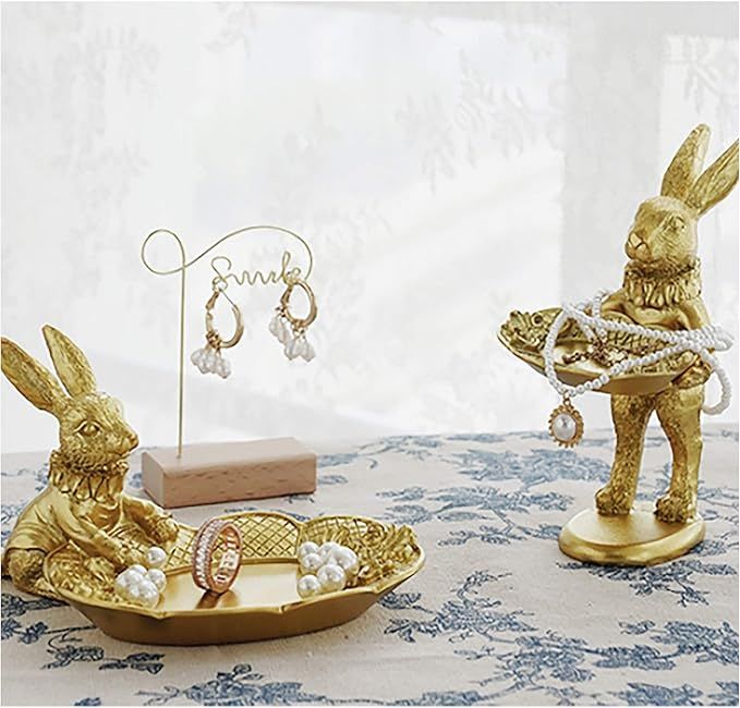 FANTESTICRYAN Small Golden Bunny Figurine Jewelry Ring Tray Decorative Easter Rabbit Statue Ornam... | Amazon (US)