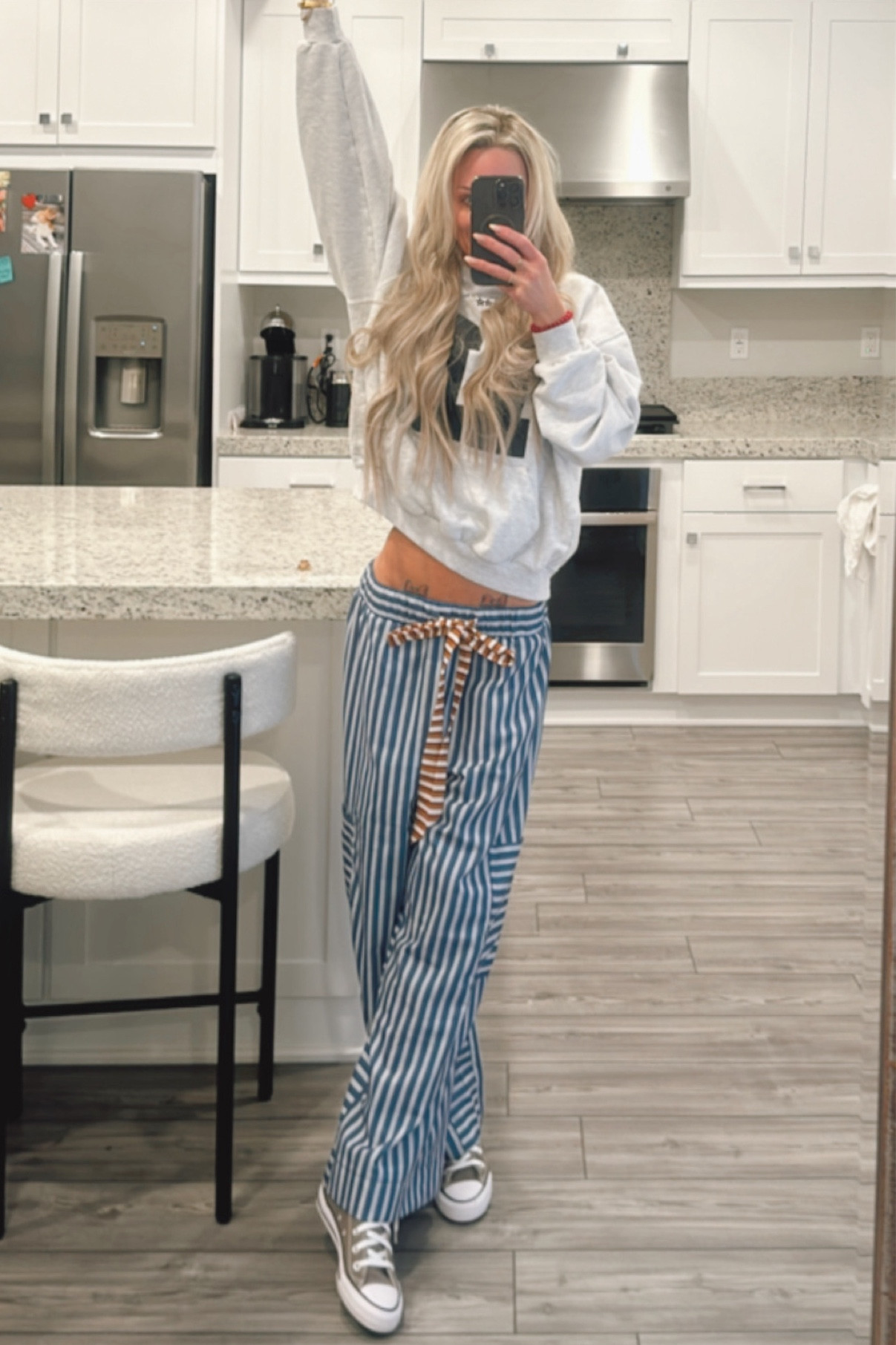 PJ pants and oversize sweatshirt