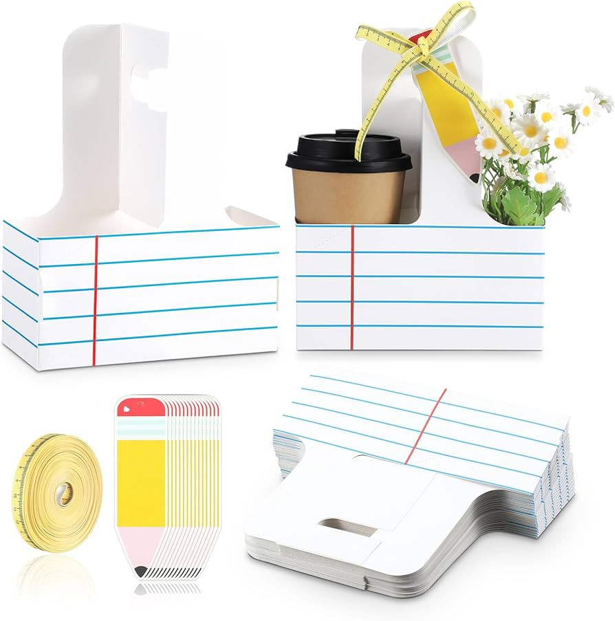 Reallnaive 24 Set Teacher Appreciation Gifts 2 Cup Drink Carrier with Greeting Card Ribbon Dispos... | Amazon (US)