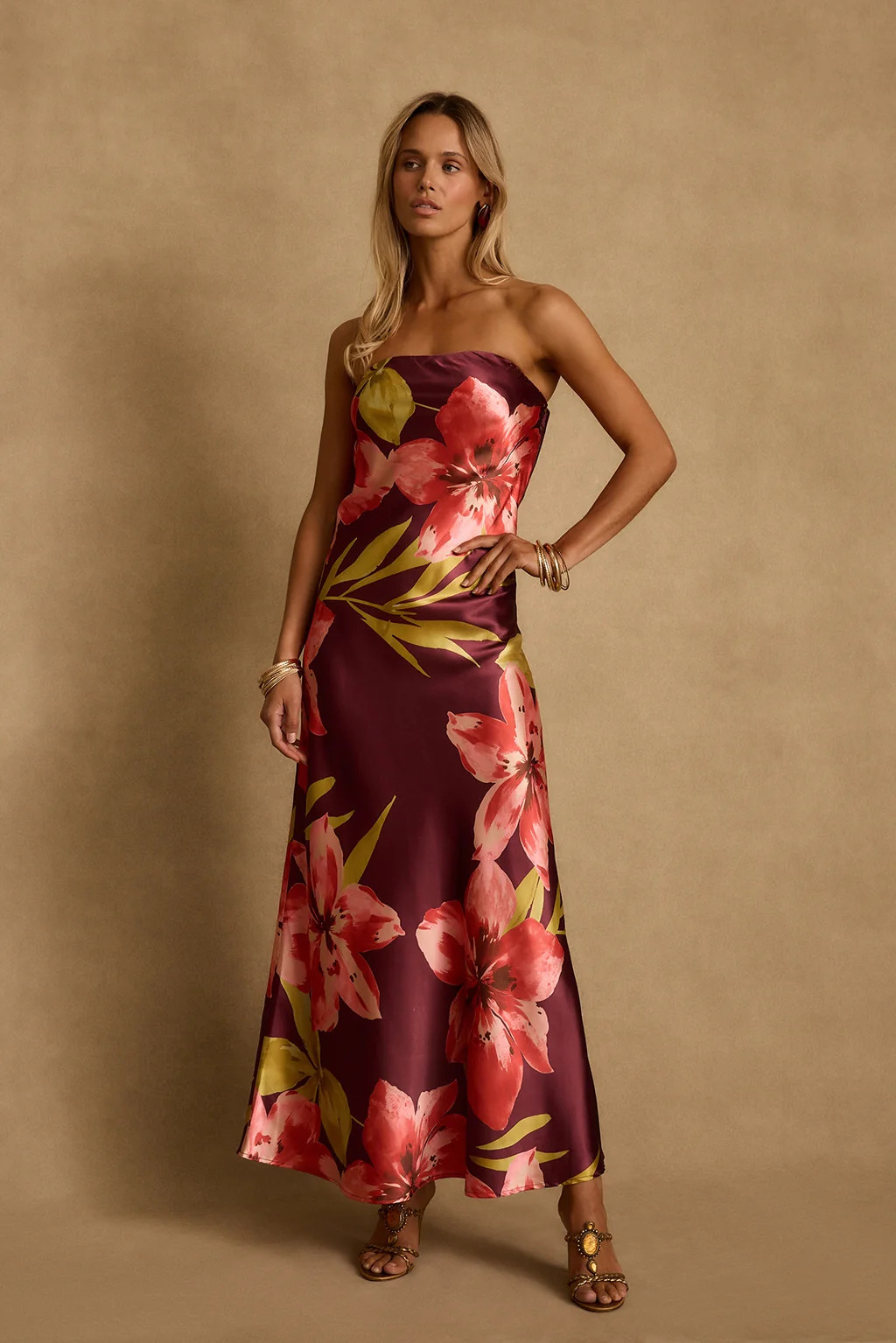 Natalia Plum Floral Strapless Maxi Dress | 12th Tribe
