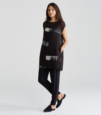 Artisanal Brushstroke Sheer Silk Cap-Sleeve Tunic | Eileen Fisher