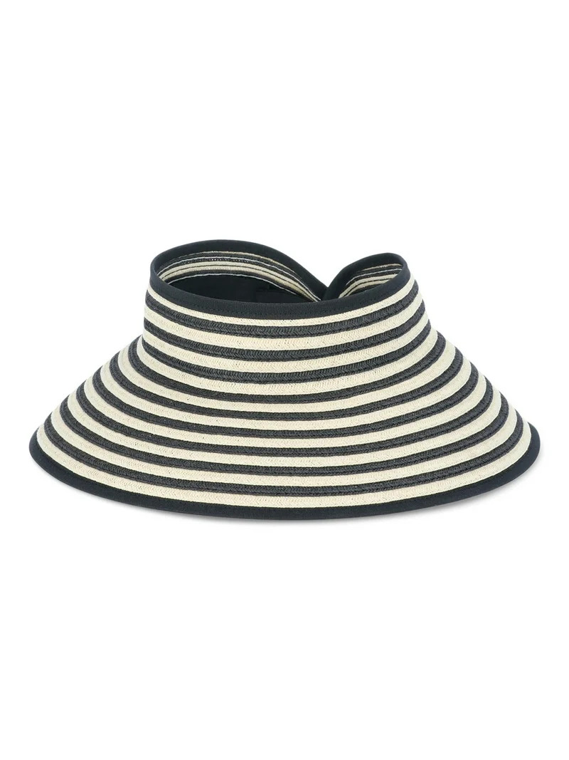 Time and Tru Women’s Packable Stripe Visor, Black/Natural, One Size Fits Most - Walmart.com | Walmart (US)