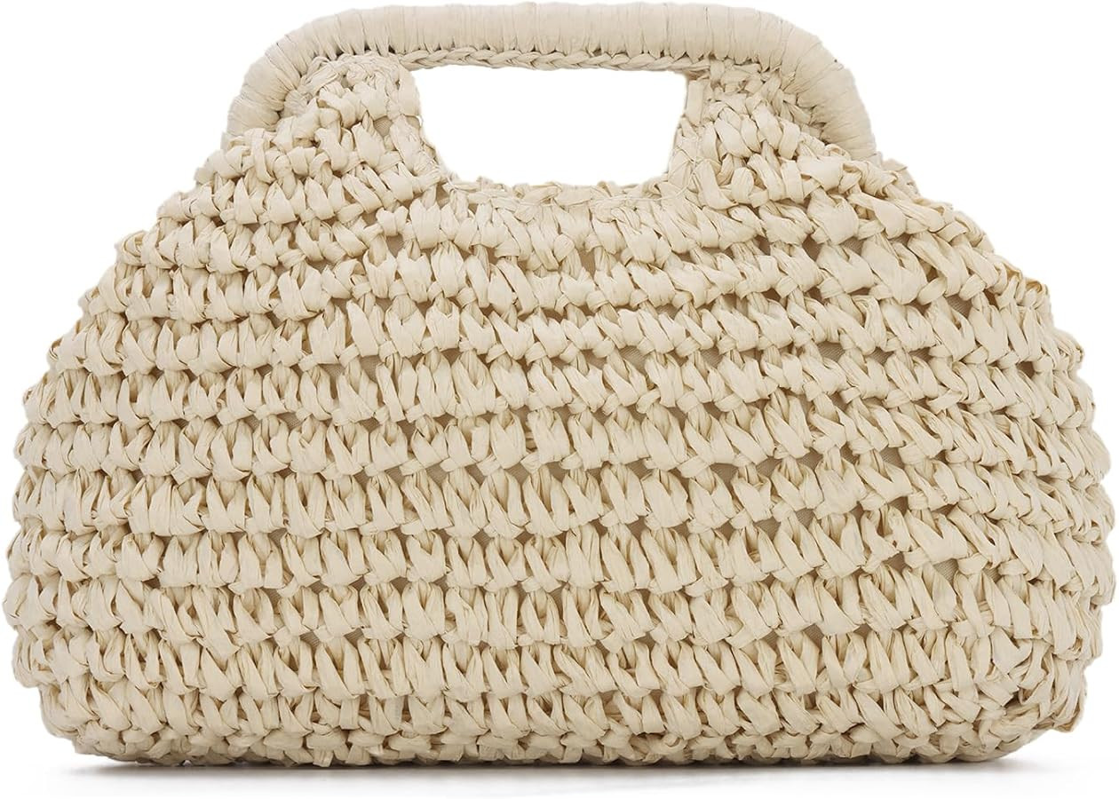 KUANG! Straw Dumpling Clutch Purse Summer Vacation Beach Crossbody Bag for Women Pouch Straw Wove... | Amazon (US)