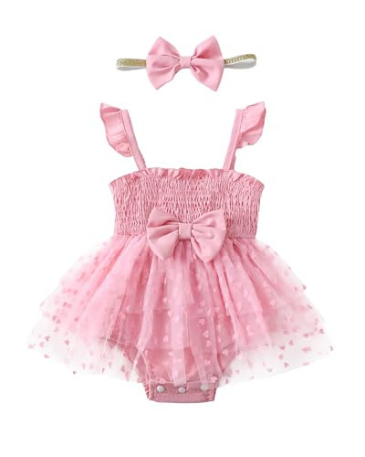 Newborn Girl Clothes 0-3 Month Tulle Dress Pink Outfits Summer Romper Ruffle Sleeveless Infant Bodysuit One Piece Jumpsuit Spring Baby Clothing | Amazon (US)