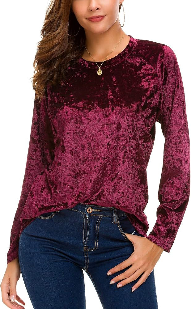 Women's Vintage Velvet T-Shirt Casual Long Sleeve Top | Amazon (US)