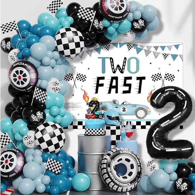 Two Fast Birthday Décor 2 Fast Birthday Decorations For Boys Girls with Backdrop, Balloon Garlan... | Amazon (US)