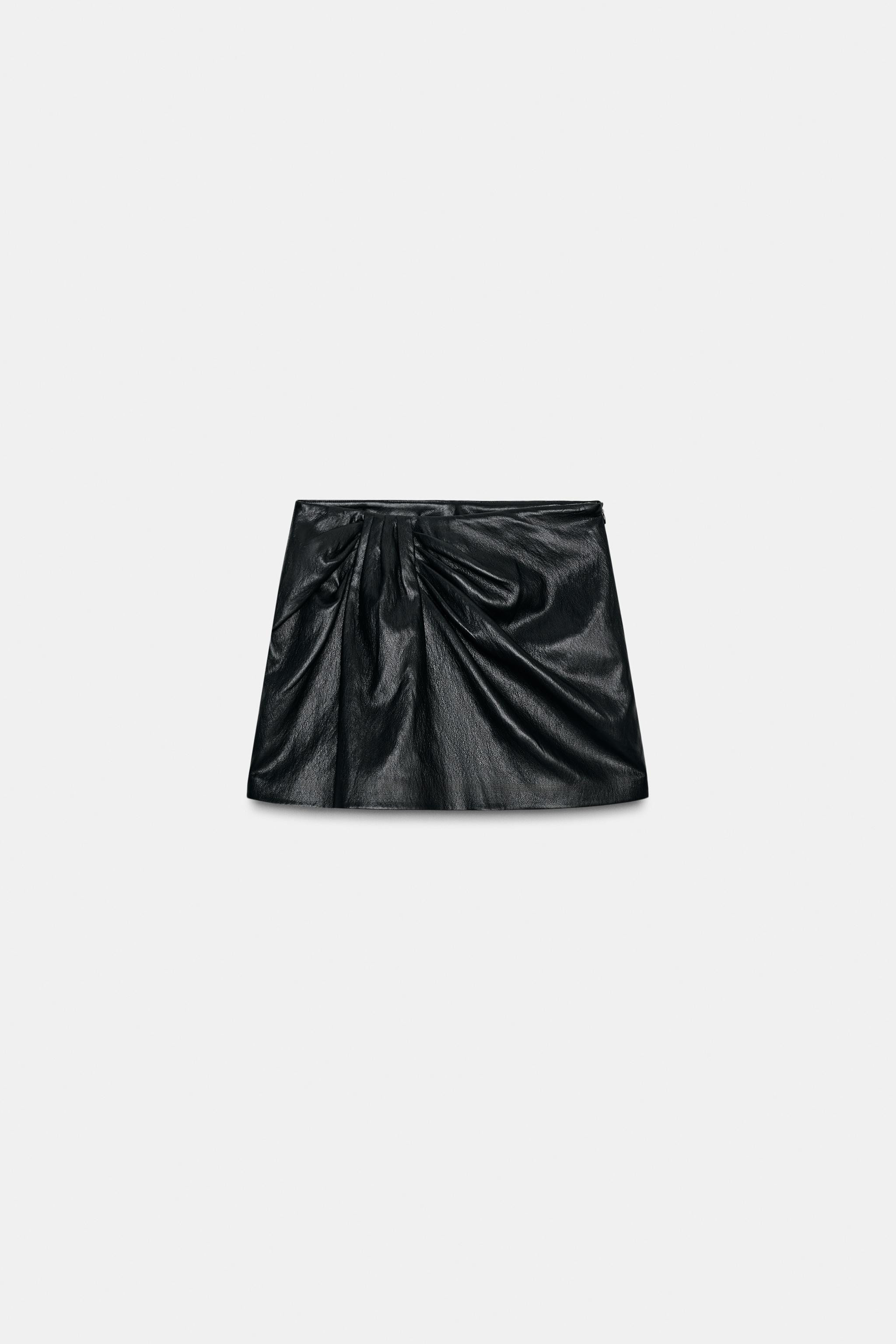FAUX LEATHER RUCHED SKORT | Zara UK