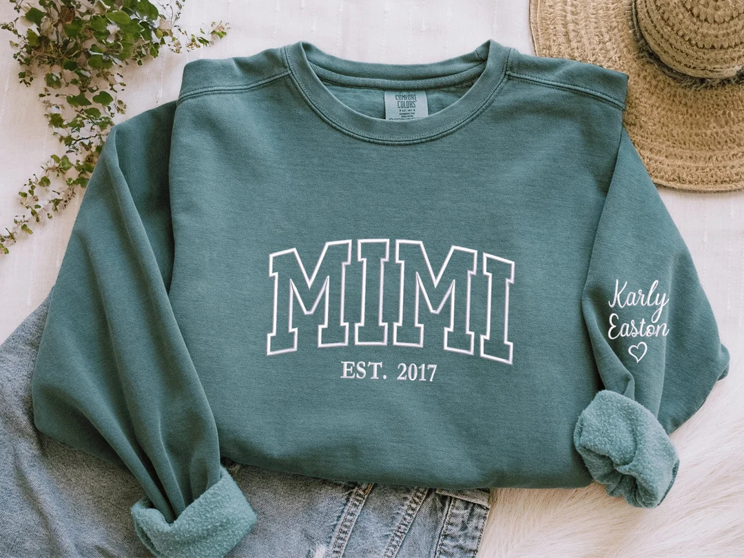 Comfort Colors® Custom Embroidered Mimi Sweatshirt With Grandkids Names, Grandma Sweatshirt Embr... | Etsy (US)