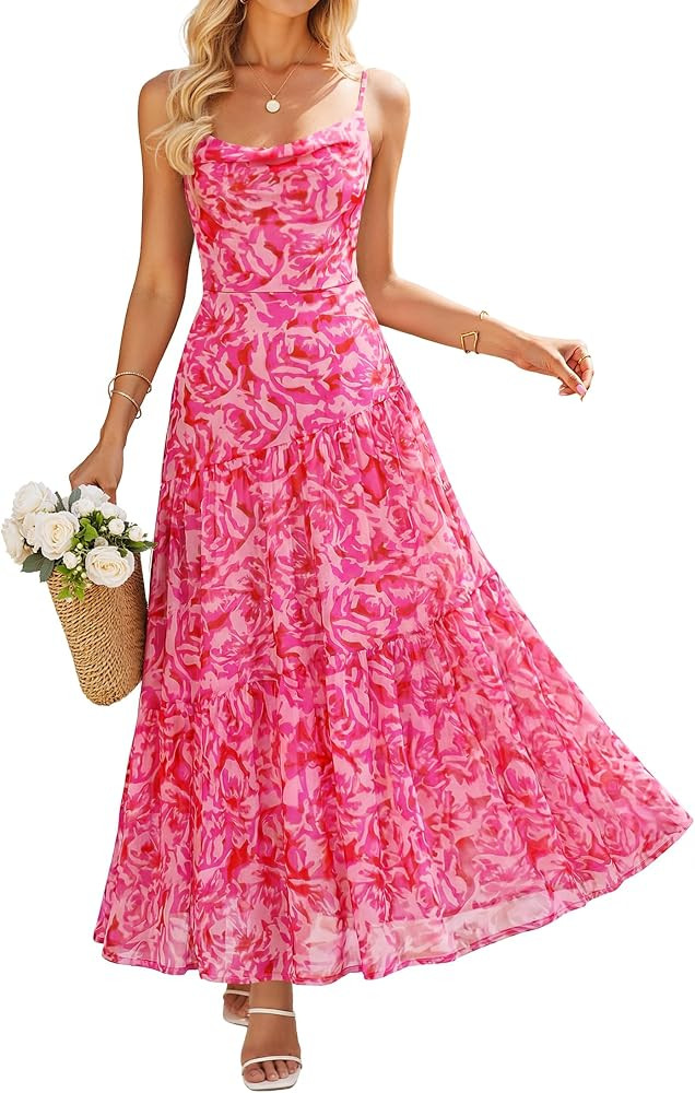 ZESICA Women's Summer Mesh Floral Sleeveless Wedding Guest Dress | Amazon (US)
