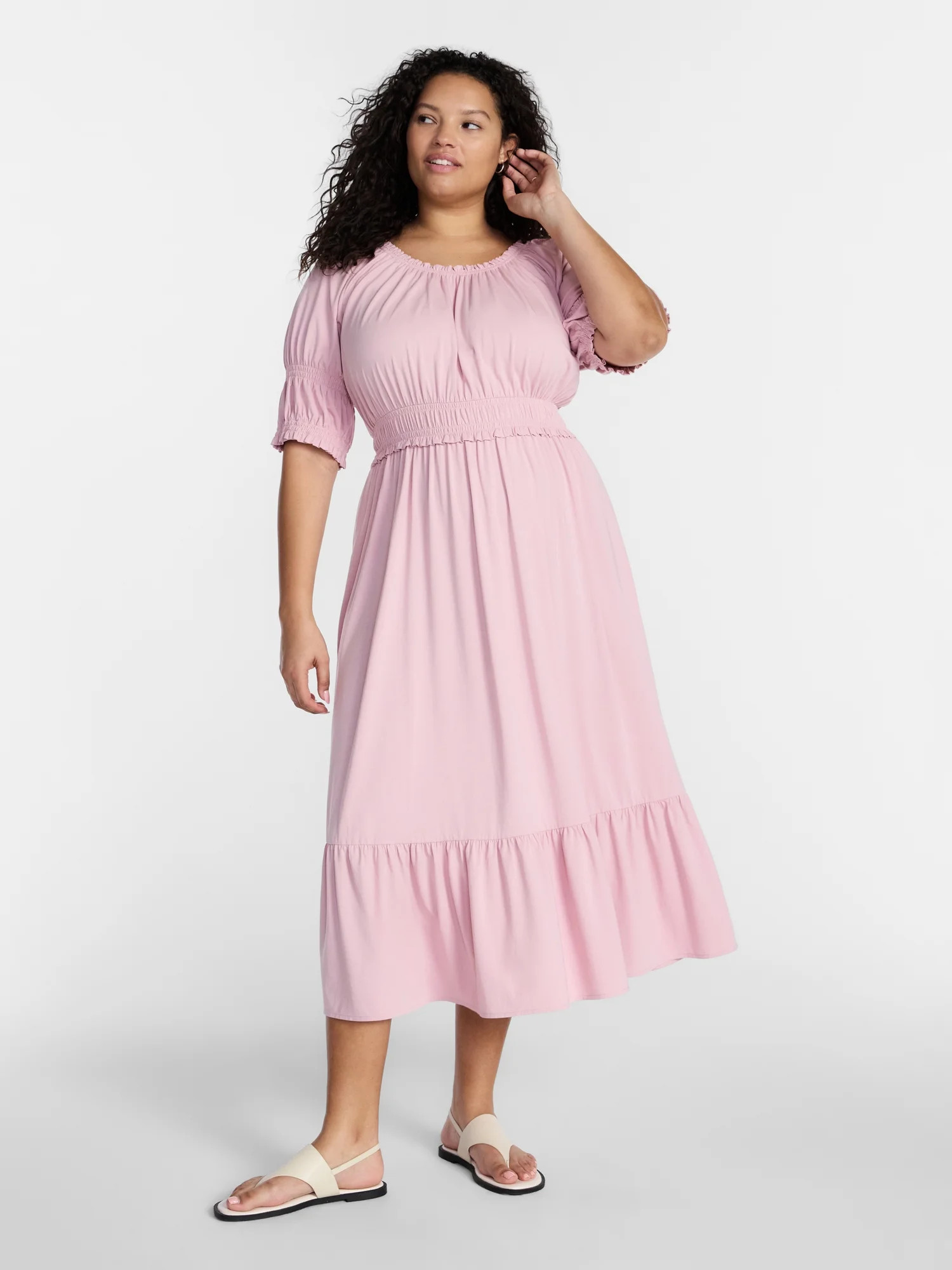 Terra & Sky Vestido Maxi para Mujer Plus con Cuello Redondo y Mangas hasta el Codo, Talla 0X-5X - Walmart.com | Walmart (US)