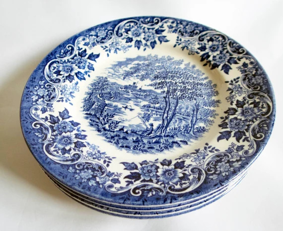 Broadhurst Ironstone 'The English Scene' blue and white transferware Side Plates | Etsy (US)