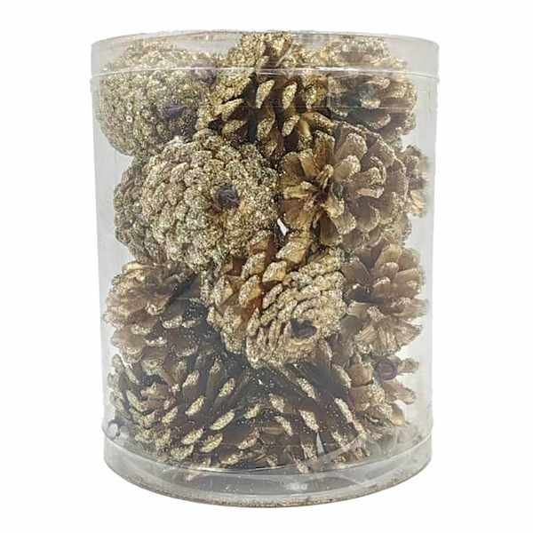 20-Count Gold Glitter Pinecones, 60Mm, Wood, sold by At Home | At Home