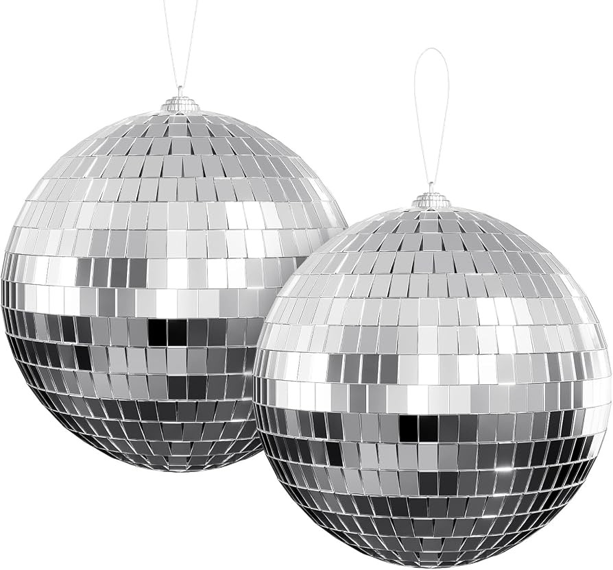 Youdepot 6-Inch Disco Ball, Silver Hanging Mirror Balls, 2-Pack | Amazon (US)