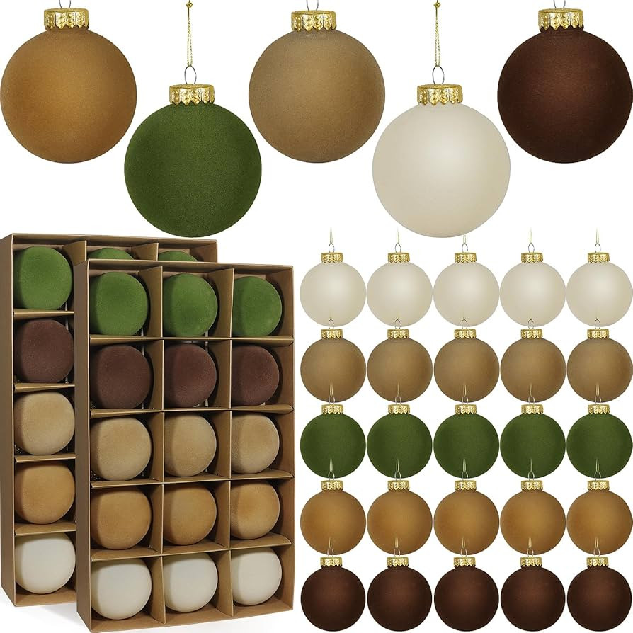 30 Pcs Velvet Christmas Ball Ornaments, 3.15 Inch Christmas Tree Ball Ornaments Flocked Plastic B... | Amazon (US)