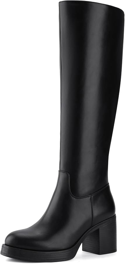 Shoe'N Tale Platform Knee High Boots for Women Block Chunky Heel Round Toe Side Zipper Tall Boots | Amazon (US)