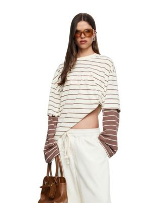 Women's Bottega Long-Sleeve Striped Oversized T-Shirt | Macy's