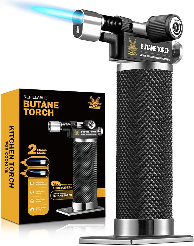 RAVS Butane Torch Lighter, DUAL Flame Mode Kitchen Torch, Refillable Cooking Torch Gun, Creme Bru... | Amazon (US)