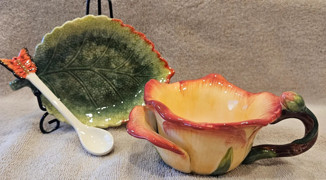 Corner Ruby Teacup Garden Collection Peach With Burnt Orange Tips. Gorgeous - Etsy | Etsy (US)