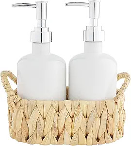 Mud Pie Soap Pump Set, Water Hyacinth, Pump 8" x 3" Dia | Basket 4" x 7" | Amazon (US)