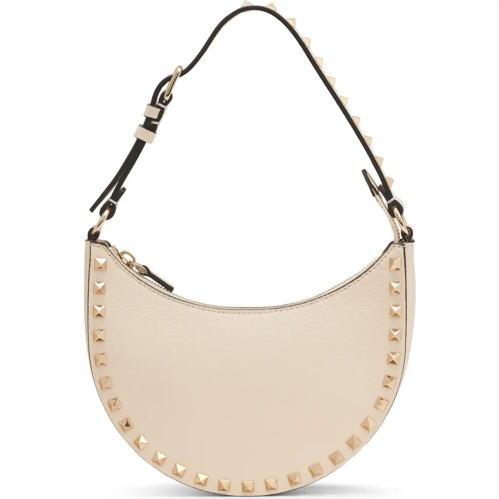 Valentino Garavani Mini Rockstud Leather Hobo Bag in Light Ivory at Nordstrom | Nordstrom