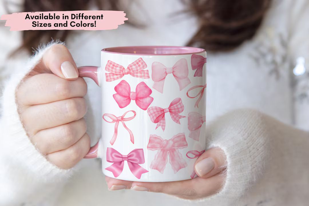 Coquette Mug Pink Mug Cute Bow Mug Gift for Mom Present for Coffee Lover Pink Bow Mug Girly Mug T... | Etsy (US)