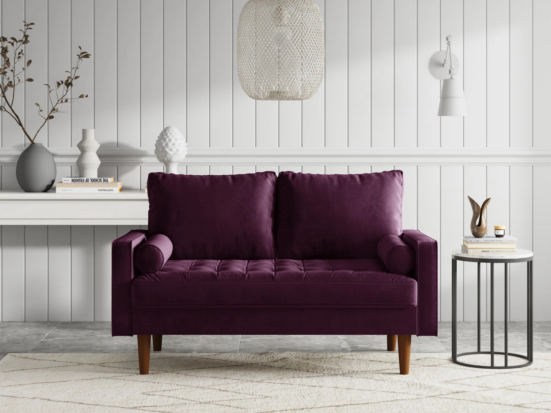 Brighton 58" Velvet Square Arm Tufted Seat Sofa Loveseat | Wayfair North America