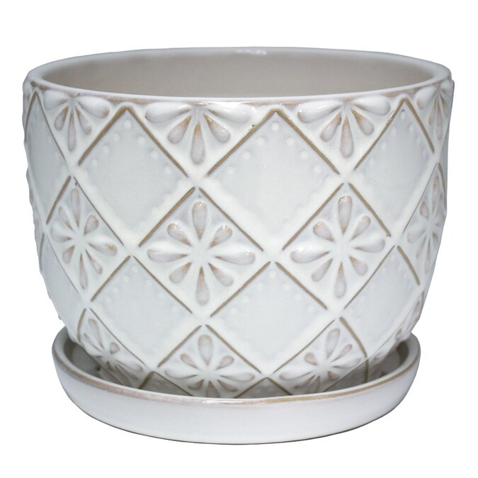 allen + roth 8.07-in W x 6.69-in H Cream Ceramic Planter Lowes.com | Lowe's