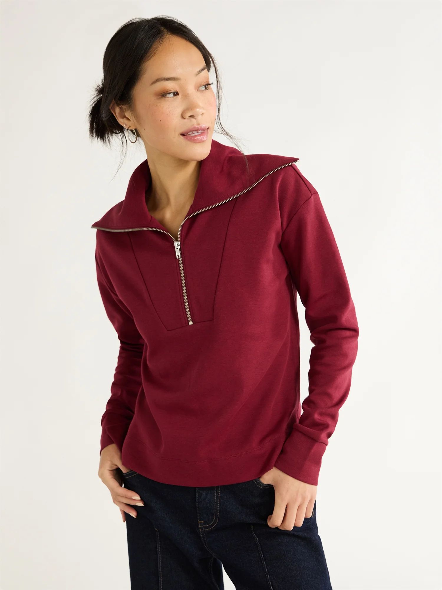 Free Assembly Women's Half Zip Pullover Sweatshirt, Sizes XS-XXL | Walmart (US)